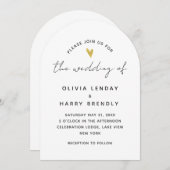 金ゴールドエレガントモダンハート結婚スクリプト 招待状 (正面/裏面)