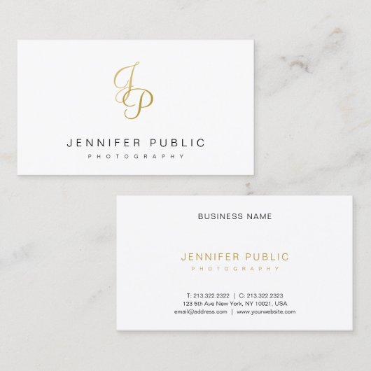 金ゴールドエレガントモノグラムのプモダンライラ写真家 名刺 (正面/裏面)