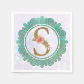 金ゴールドエレガントモノグラムイニシャル文字曼荼羅付き スタンダードカクテルナプキン (正面)