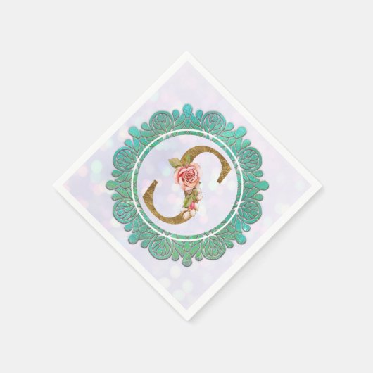 金ゴールドエレガントモノグラムイニシャル文字曼荼羅付き スタンダードカクテルナプキン (角)