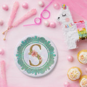 金ゴールドエレガントモノグラムイニシャル文字曼荼羅付き ペーパープレート (パーティー)