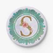 金ゴールドエレガントモノグラムイニシャル文字曼荼羅付き ペーパープレート (正面)