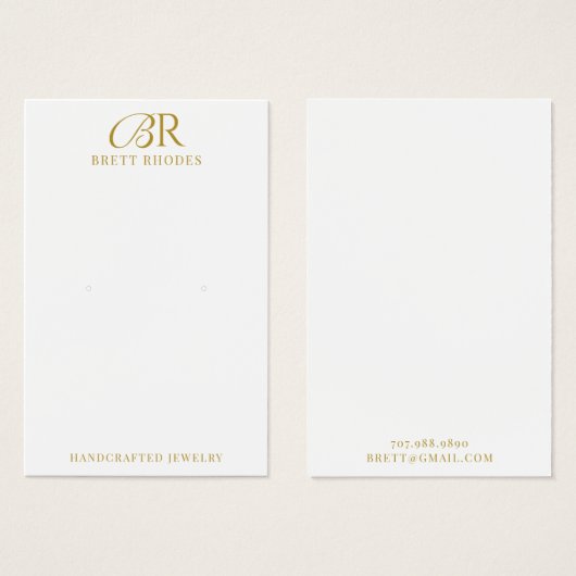 金ゴールドエレガントモノグラムイヤリング表示カード (正面&裏面)