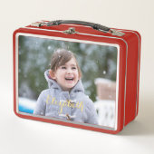 金ゴールドエレガントモノグラムガールズボーイズキッズフォトスクール メタルランチボックス (正面)