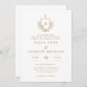 金ゴールドエレガントモノグラムクレスト結婚式招待状 招待状 (正面/裏面)