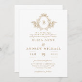 金ゴールドエレガントモノグラムクレスト結婚式招待状 招待状 (正面/裏面)