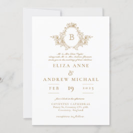 金ゴールドエレガントモノグラムクレスト結婚式招待状 招待状