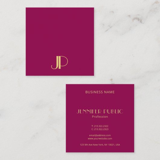 金ゴールドエレガントモノグラムテンプレートモダンビバマゼンダ スクエア名刺 (正面/裏面)