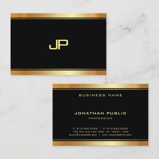 金ゴールドエレガントモノグラムテンプレートモダンプロフェッショナル 名刺 (正面/裏面)