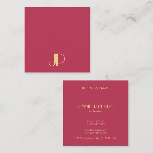 金ゴールドエレガントモノグラムトレンディーテンプレートモダン スクエア名刺 (正面/裏面)