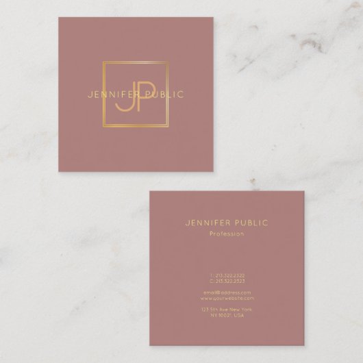 金ゴールドエレガントモノグラムトレンディーモダンテンプレート スクエア名刺 (正面/裏面)