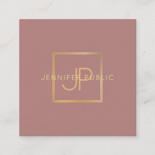 金ゴールドエレガントモノグラムトレンディーモダンテンプレート スクエア名刺 (正面)