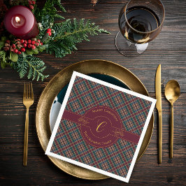 金ゴールドエレガントモノグラムプレイドクリスマスホリデー スタンダードカクテルナプキン