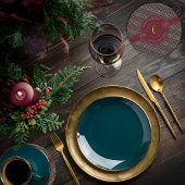 金ゴールドエレガントモノグラムプレイドクリスマスホリデー ラウンドペーパーコースター