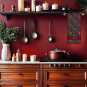 金ゴールドエレガントモノグラムプレイド – クランベリーブルーティール(緑がかった色) キッチンタオル