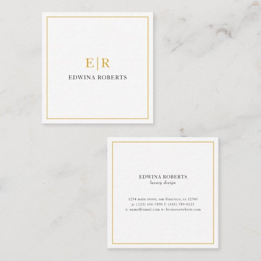 金ゴールドエレガントモノグラムプロフェッショナル スクエア名刺 (正面/裏面)