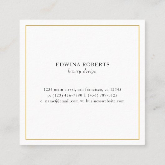 金ゴールドエレガントモノグラムプロフェッショナル スクエア名刺 (裏面)