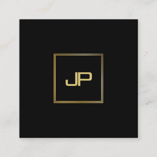 金ゴールドエレガントモノグラムラグジュアリーモダンテンプレート スクエア名刺 (正面)