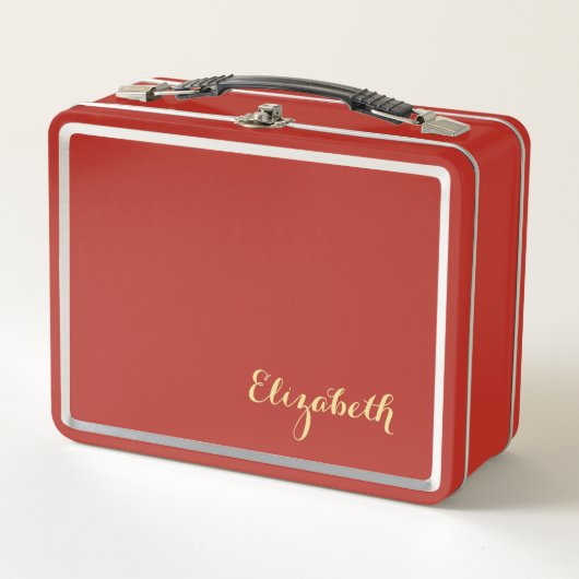 金ゴールドエレガントモノグラム女の子の男の子かわいい学校 メタルランチボックス (正面)