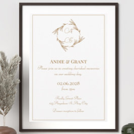 金ゴールドエレガントモノグラム結婚式招待状 招待状