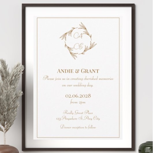 金ゴールドエレガントモノグラム結婚式招待状 招待状