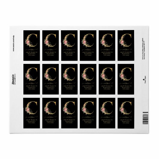 金ゴールドエレガントモノグラムCフローラ住所 シール (フルシート)