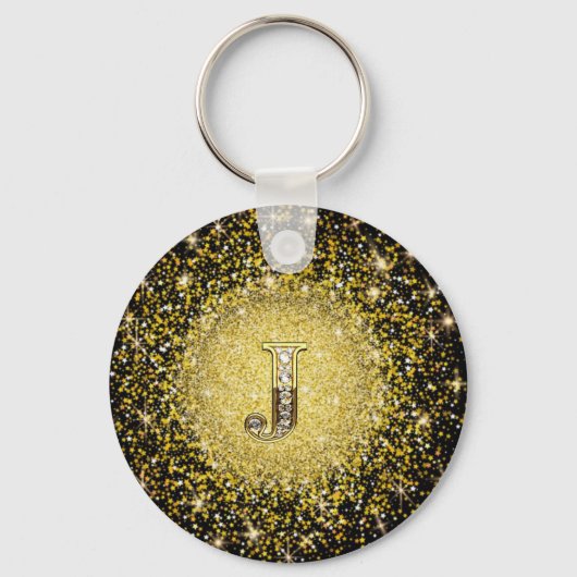 金ゴールドエレガントモノグラムJレターギフトキーチェーン キーホルダー (正面)
