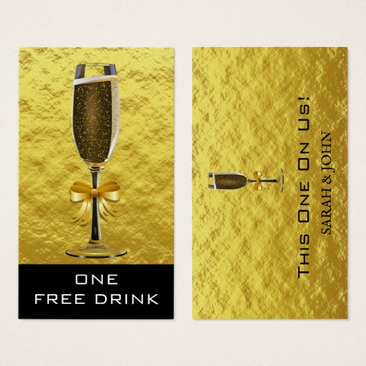 金ゴールドエレガントモノグラ結婚ム無料ドリンクチケット (正面&裏面)