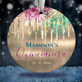 金ゴールドエレガントユニコーングリッタードリプスキンセアニェラ セラミックオーナメント