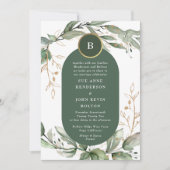 金ゴールドエレガントユーカリプスグリーンリーボホモスグリーン 招待状 (正面)
