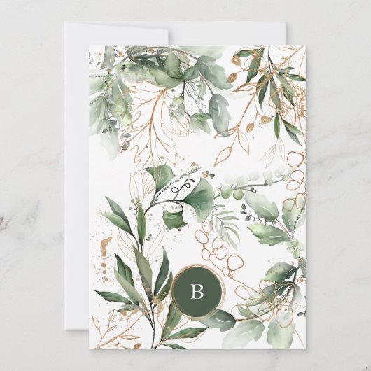 金ゴールドエレガントユーカリプトゥスボホエメラルドグリーンサークル 招待状 (裏面)