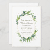 金ゴールドエレガントユーカリ赤ちゃんシャワー招待状 招待状 (正面/裏面)