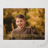 金ゴールドエレガントラインズMerry Christmas Family写真 箔シーズンポストカード (正面)