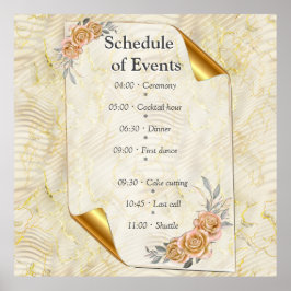 金ゴールドエレガントリップル効果と葉バラと鳥 ポスター