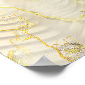 金ゴールドエレガントリップル効果と葉バラと鳥 ポスター (角)