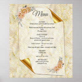 金ゴールドエレガントリップル効果と葉バラと鳥 ポスター