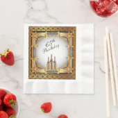 金ゴールドエレガントリム65thバースデーパーティー紙 縁ありランチョンナプキン (インサイチュ)