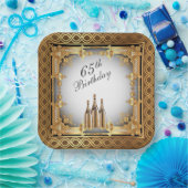 金ゴールドエレガントリム65th誕生日パーティー ペーパープレート (パーティー)