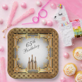 金ゴールドエレガントリム65th誕生日パーティー ペーパープレート (パーティー)