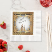 金ゴールドエレガントリム80thバースデーパーティー紙 縁ありランチョンナプキン (インサイチュ)