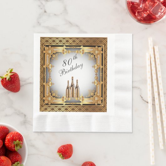 金ゴールドエレガントリム80thバースデーパーティー紙 縁ありランチョンナプキン (インサイチュ)