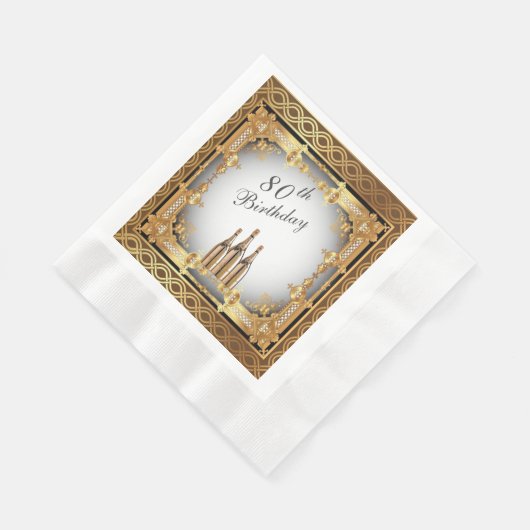 金ゴールドエレガントリム80thバースデーパーティー紙 縁ありランチョンナプキン (角)