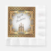 金ゴールドエレガントリム80thバースデーパーティー紙 縁ありランチョンナプキン (正面)