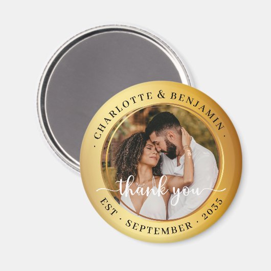 金ゴールドエレガントリングや輪カップル写真結婚の感謝 マグネット (正面/裏面)