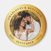 金ゴールドエレガントリングや輪カップル写真結婚の感謝 マグネット (正面)