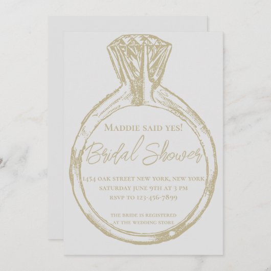 金ゴールドエレガントリングや輪ブライダルシャワー招待 招待状 (正面/裏面)
