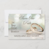 金ゴールドエレガントリングや輪写真結婚式の日付の保存 出欠カード (正面)