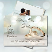 金ゴールドエレガントリングや輪写真結婚式の日付の保存 出欠カード