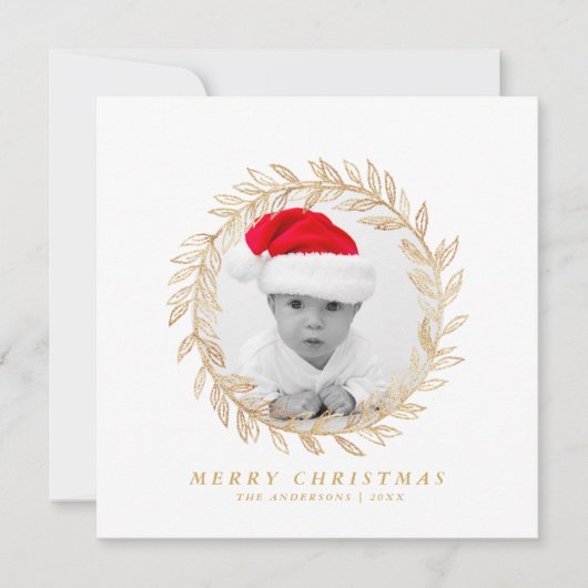 金ゴールドエレガントリースメリークリスマスカスタム写真 シーズンカード (正面)