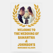 金ゴールドエレガントリース写真結婚歓迎フロステッド アクリルサイン (正面)